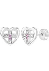 good-looking pink cubic zirconia heart cross baby earrings